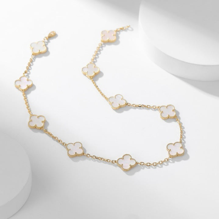 ??MIRA?¡¥CLOVER 10 MOTIFS WHITE MOTHER OF PEARL NECKLACE