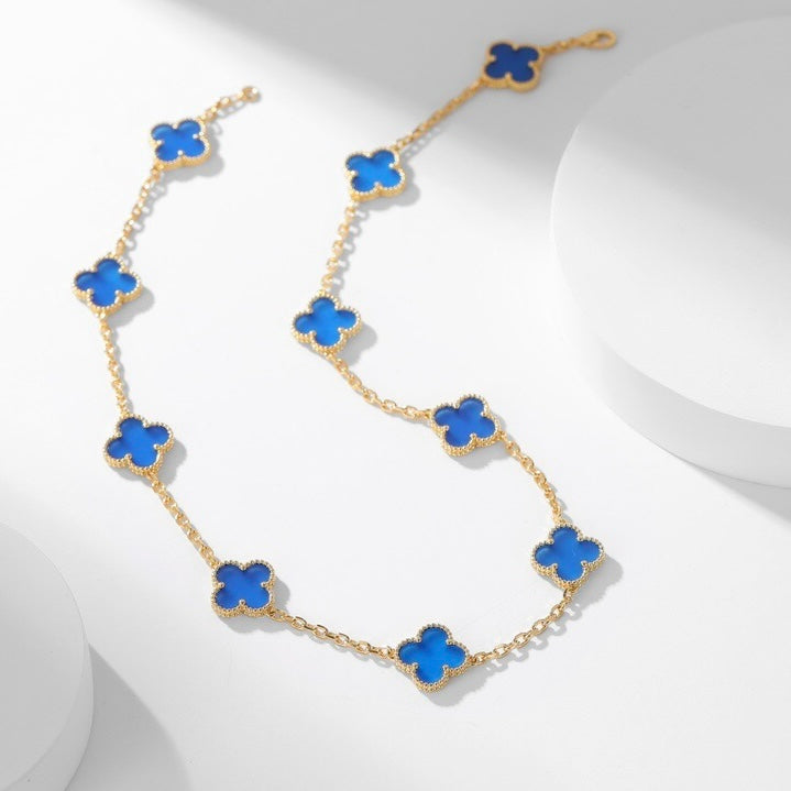 ??MIRA?¡¥CLOVER 10 MOTIFS BLUE AGATE NECKLACE