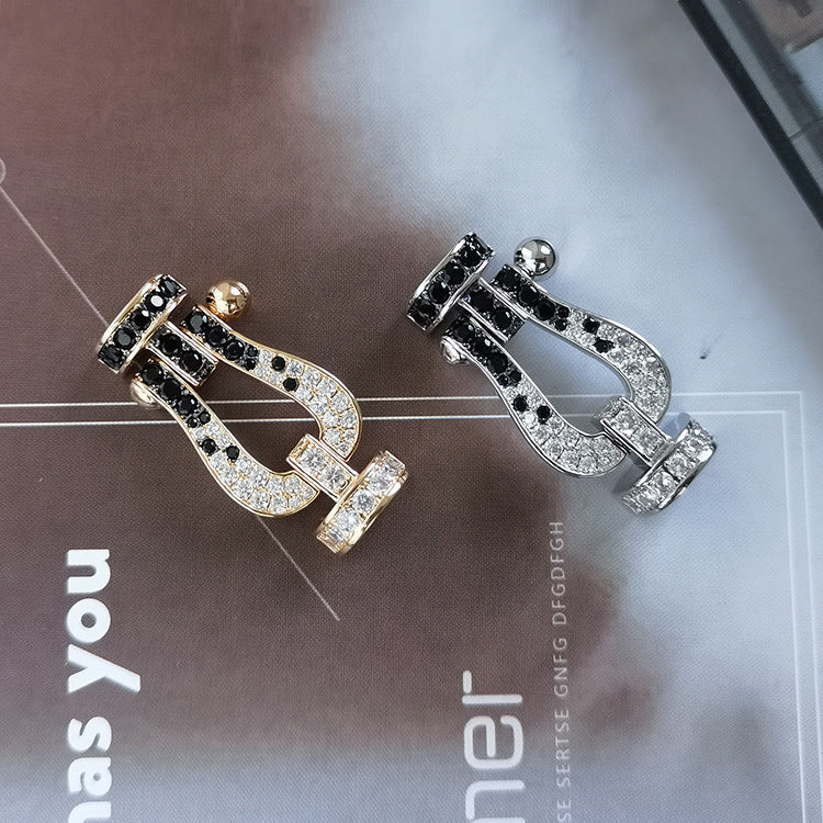 ??MIRA?¡¥FORCE LARGE HORSESHOE BLACK WHITE DIAMOND BRACELET ROSE GOLD