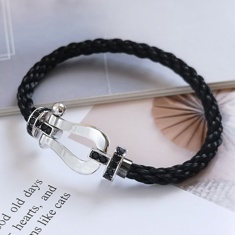 ??MIRA?¡¥FORCE LARGE HORSESHOE BLACK DIAMOND BRACELET SILVER