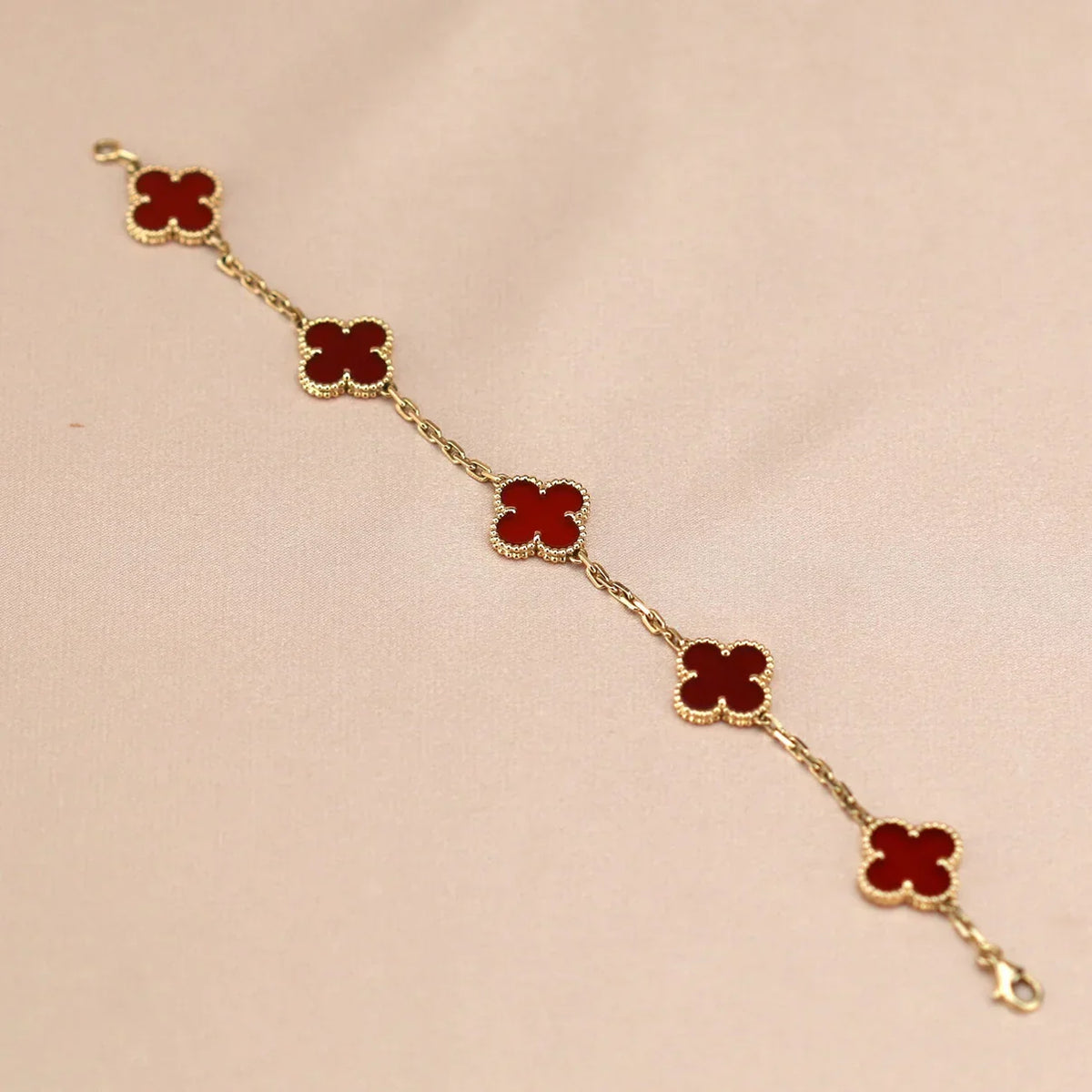 [MIRA]New  CLOVER 5 MOTIF RED CORNELIAN BRACELET COLLECTION