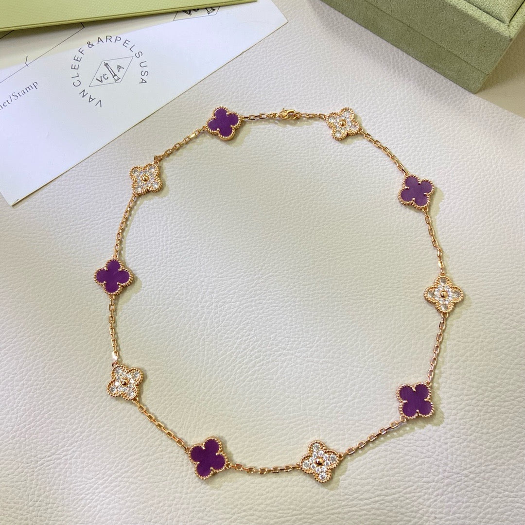 ??MIRA?¡¥CLOVER 10 MOTIFS  PURPLE VIOLET DIAMOND NECKLACE