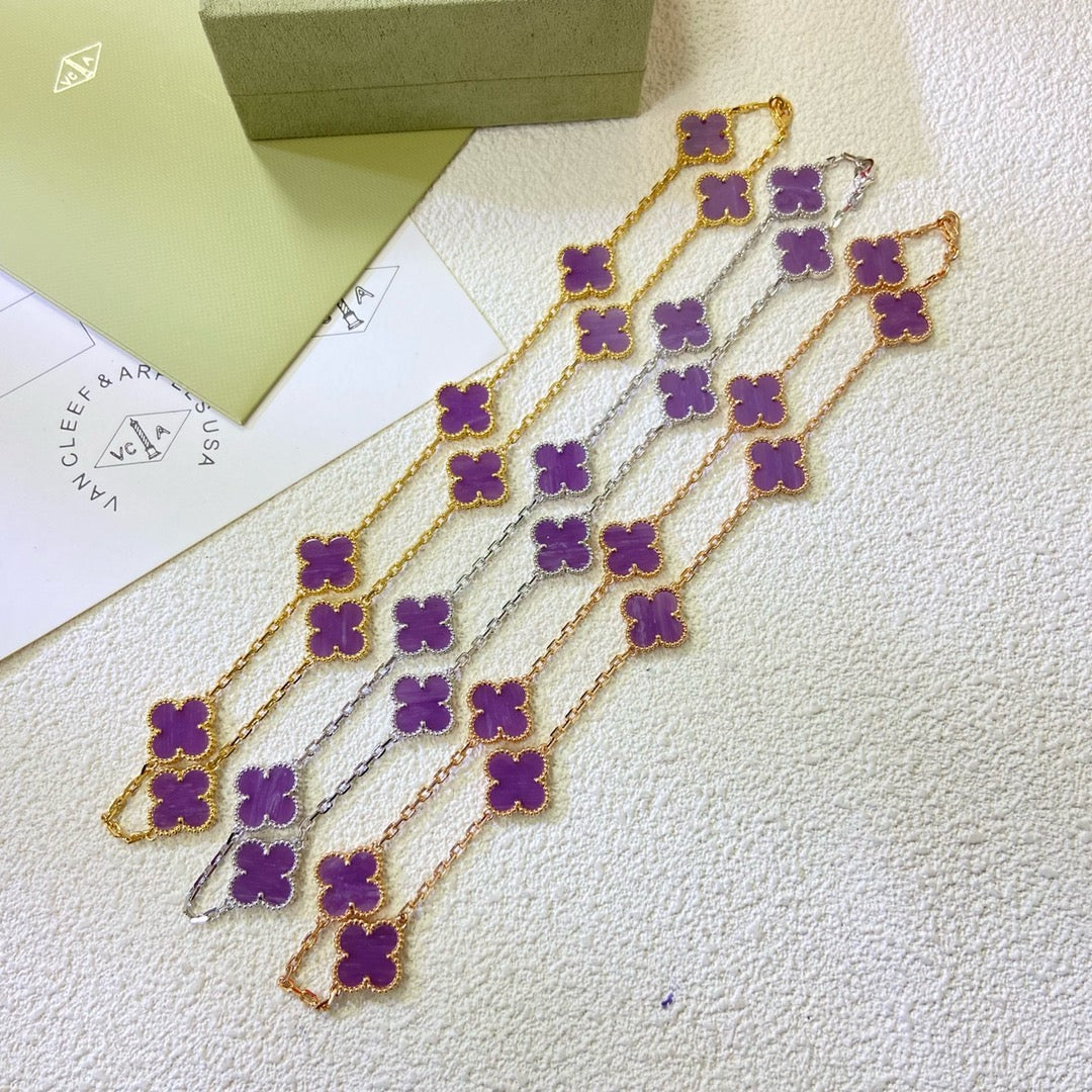 ??MIRA?¡¥CLOVER 10 MOTIFS  PURPLE VIOLET  NECKLACE