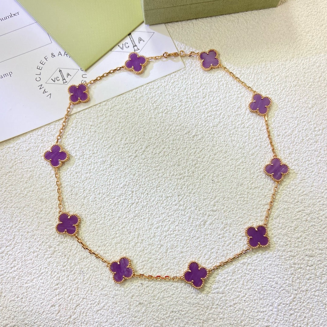 ??MIRA?¡¥CLOVER 10 MOTIFS  PURPLE VIOLET  NECKLACE
