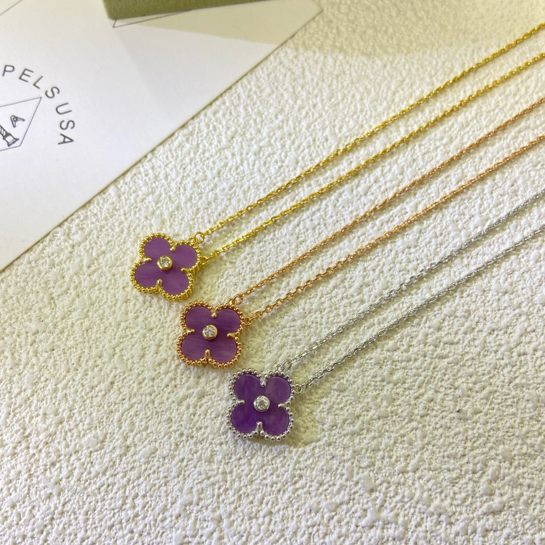 ??MIRA?¡¥CLOVER 15MM DIAMOND  PURPLE VIOLET NECKLACE