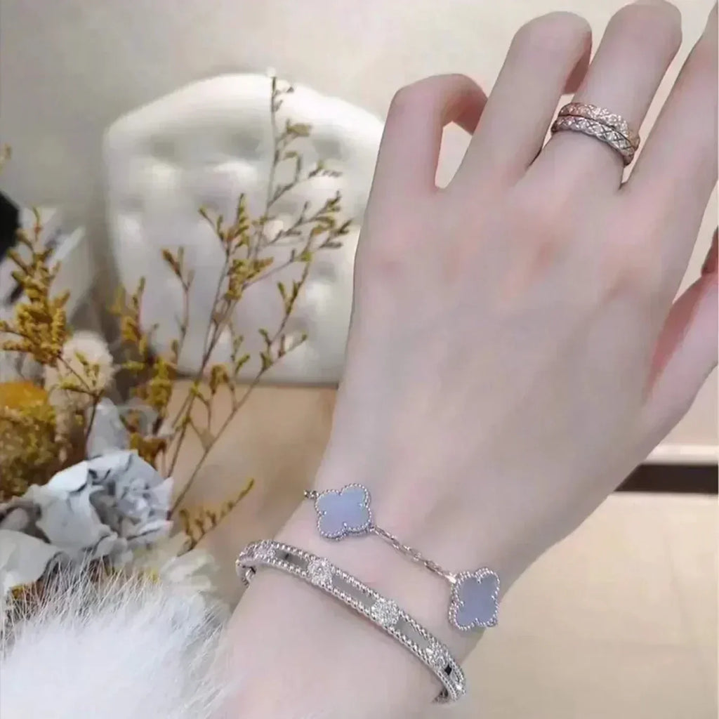 [MIRA]New  CLOVER 5 MOTIF PURPLE CHALCEDONY BRACELET COLLECTION