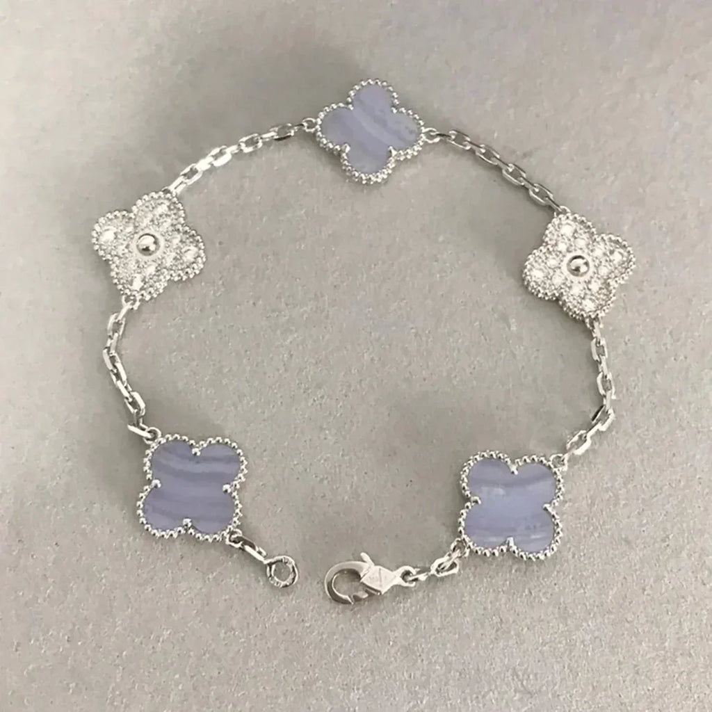 [MIRA]New  CLOVER 5 MOTIF PURPLE CHALCEDONY BRACELET COLLECTION