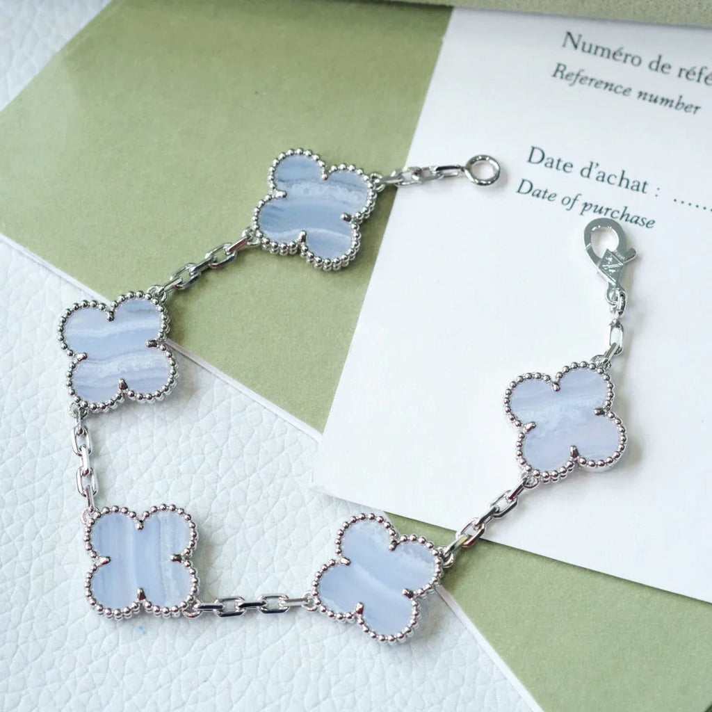 [MIRA]New  CLOVER 5 MOTIF PURPLE CHALCEDONY BRACELET COLLECTION