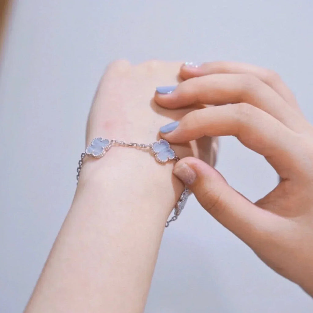 [MIRA]New  CLOVER 5 MOTIF PURPLE CHALCEDONY BRACELET COLLECTION