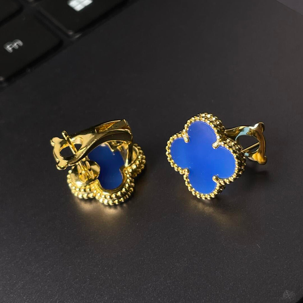 [MIRA] CLOVER LARGE (20mm) 1 MOTIFS BLUE MOP STUD EARRINGS