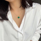 ??MIRA?¡¥CLOVER 15MM MALACHITE SINGLE FLOWER  NECKLACE