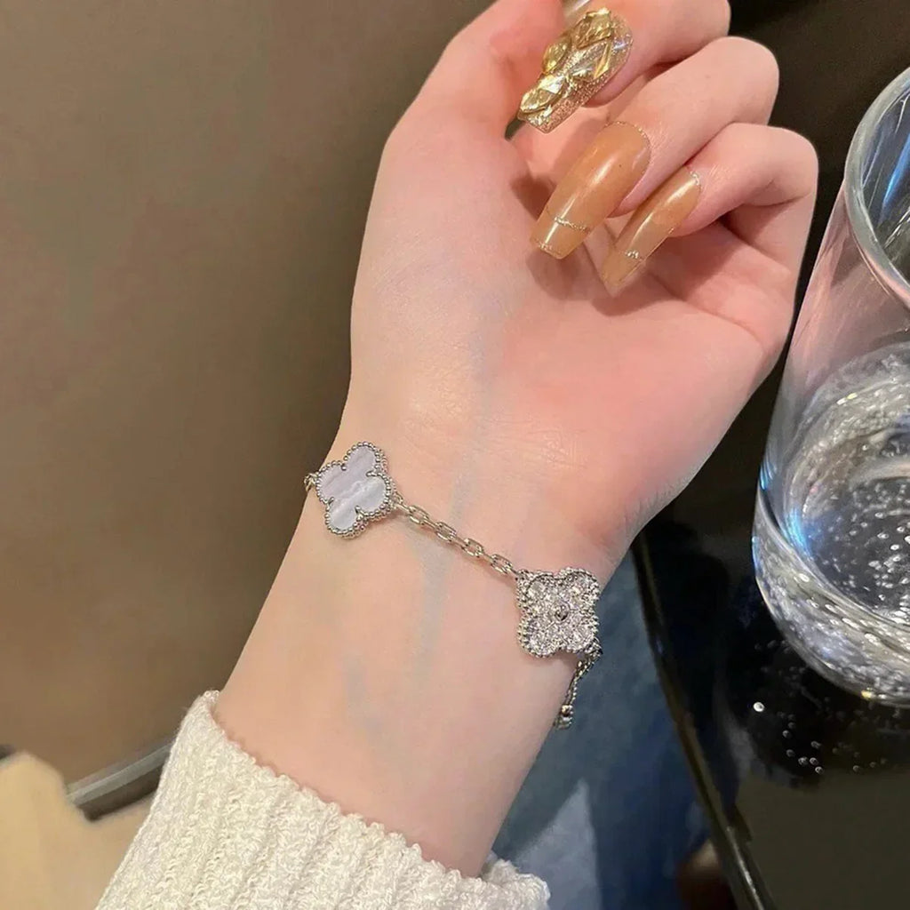 [MIRA]New  CLOVER 5 MOTIF PURPLE CHALCEDONY BRACELET COLLECTION