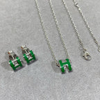 ??MIRA?¡¥POP H GREEN NECKLACE SILVER AND GOLD