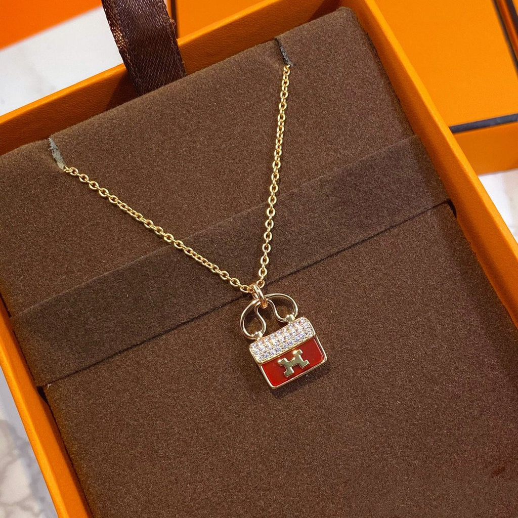 ??MIRA?¡¥CONSTANCE RED PEDANT PINK GOLD NECKLACE
