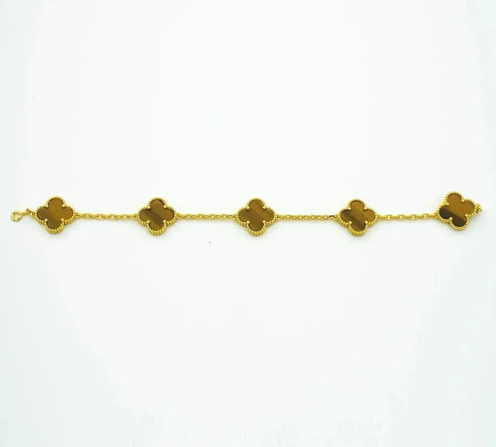 [MIRA]New  CLOVER 5 MOTIFS TIGER EYE BRACELET COLLECTION