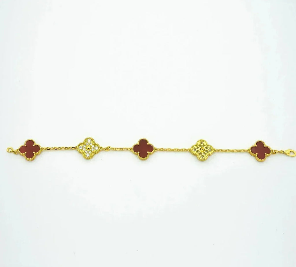 [MIRA]New  CLOVER 5 MOTIF RED CORNELIAN BRACELET COLLECTION