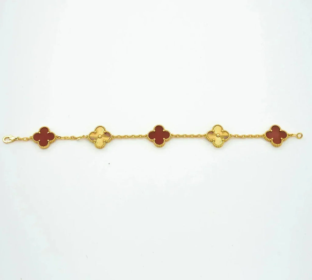 [MIRA]New  CLOVER 5 MOTIF RED CORNELIAN BRACELET COLLECTION