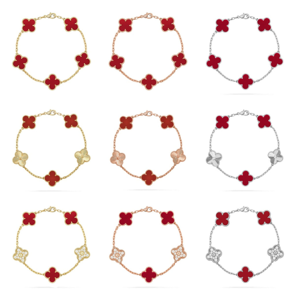 [MIRA]New  CLOVER 5 MOTIF RED CORNELIAN BRACELET COLLECTION