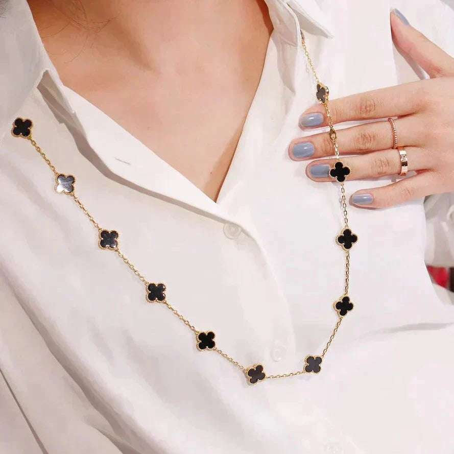 ??MIRA?¡¥CLOVER 20 MOTIFS ONYX NECKLACE