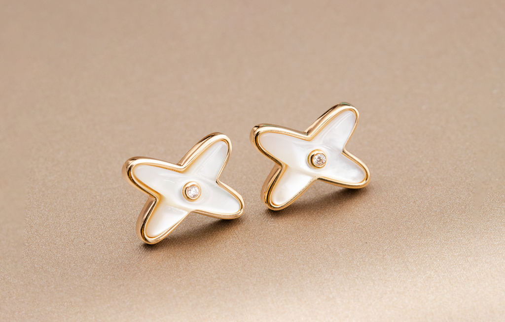 ??MIRA?¡¥JEUX DE WHITE MOP PINK GOLD DIAMOND EARRINGS