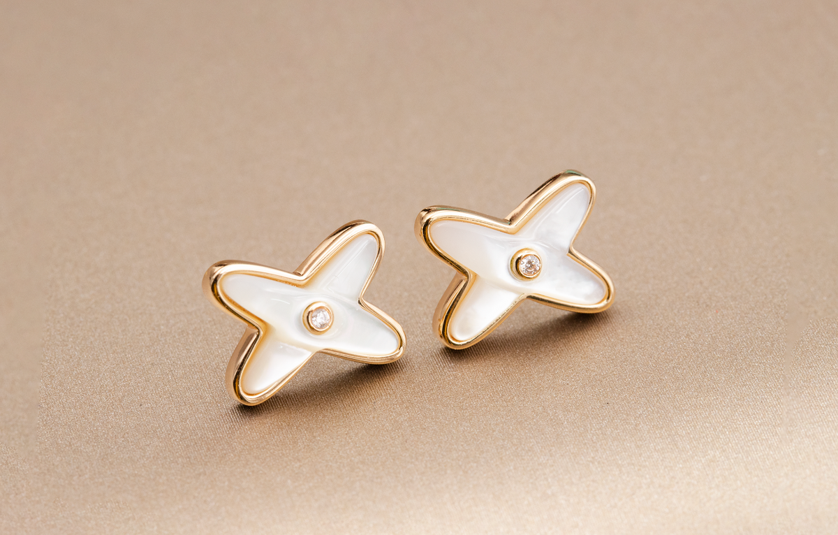 ??MIRA?¡¥JEUX DE WHITE MOP PINK GOLD DIAMOND EARRINGS