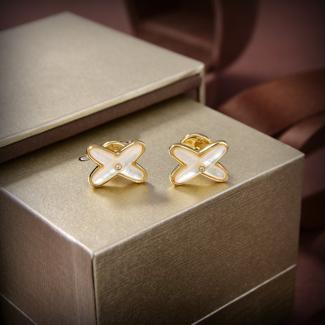 ??MIRA?¡¥JEUX DE WHITE MOP GOLD DIAMOND EARRINGS