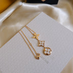 ??MIRA?¡¥COLOR BLOSSOM LARIAT NECKLACE PINK GOLD WHITE MOTHER PEARL AND DIAMOND