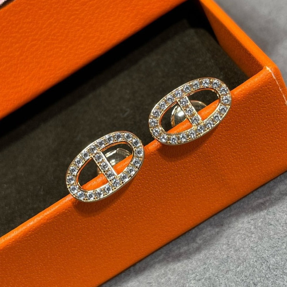 ??MIRA?¡¥HM FULL DIAMOND PIG NOSE STUD EARRINGS