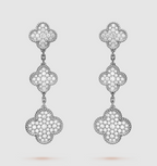 ??MIRA?¡¥CLOVER 3 MOTIF DIAMOND SILVER DROP EARRINGS