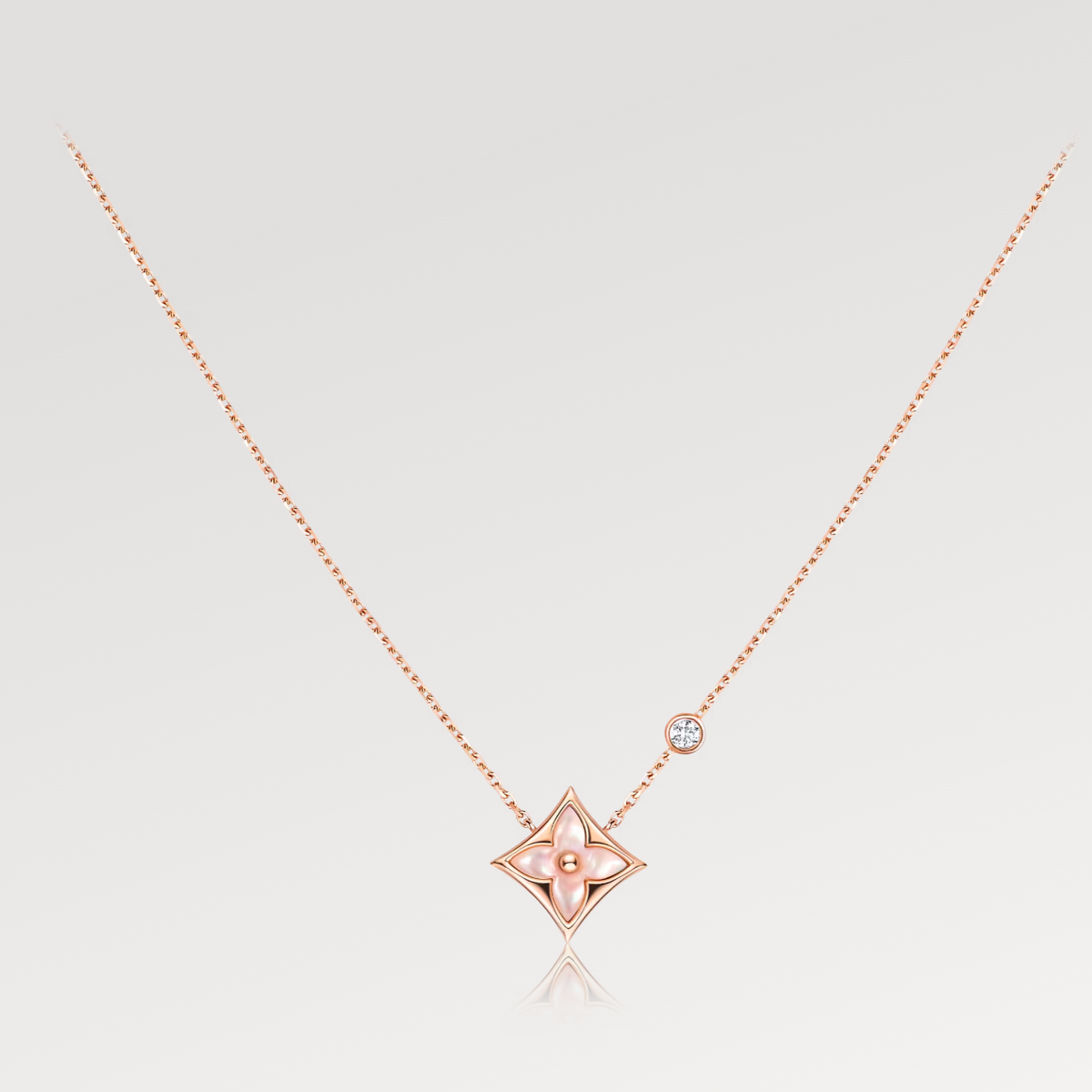 ??MIRA?¡¥STAR PINK MOP 1 DIAMOND PINK GOLD NECKLACE