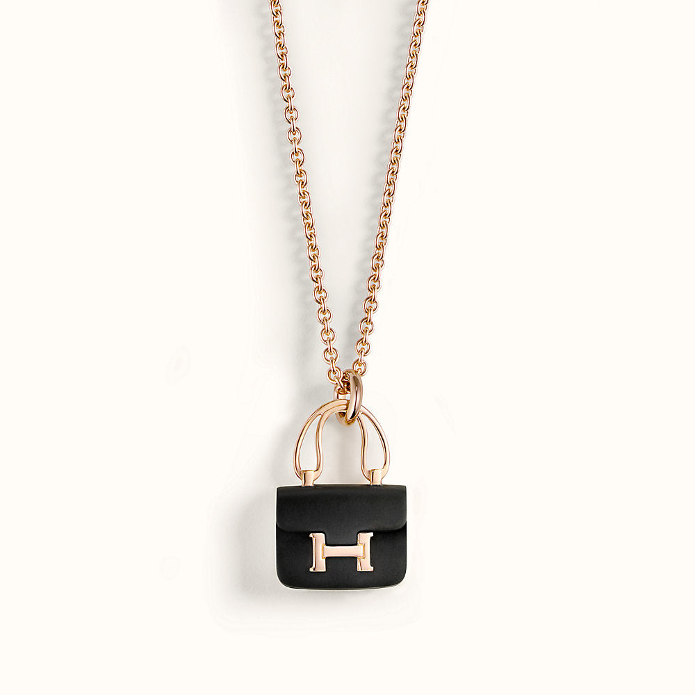 ??MIRA?¡¥CONSTANCE BLACK PEDANT PINK GOLD NECKLACE
