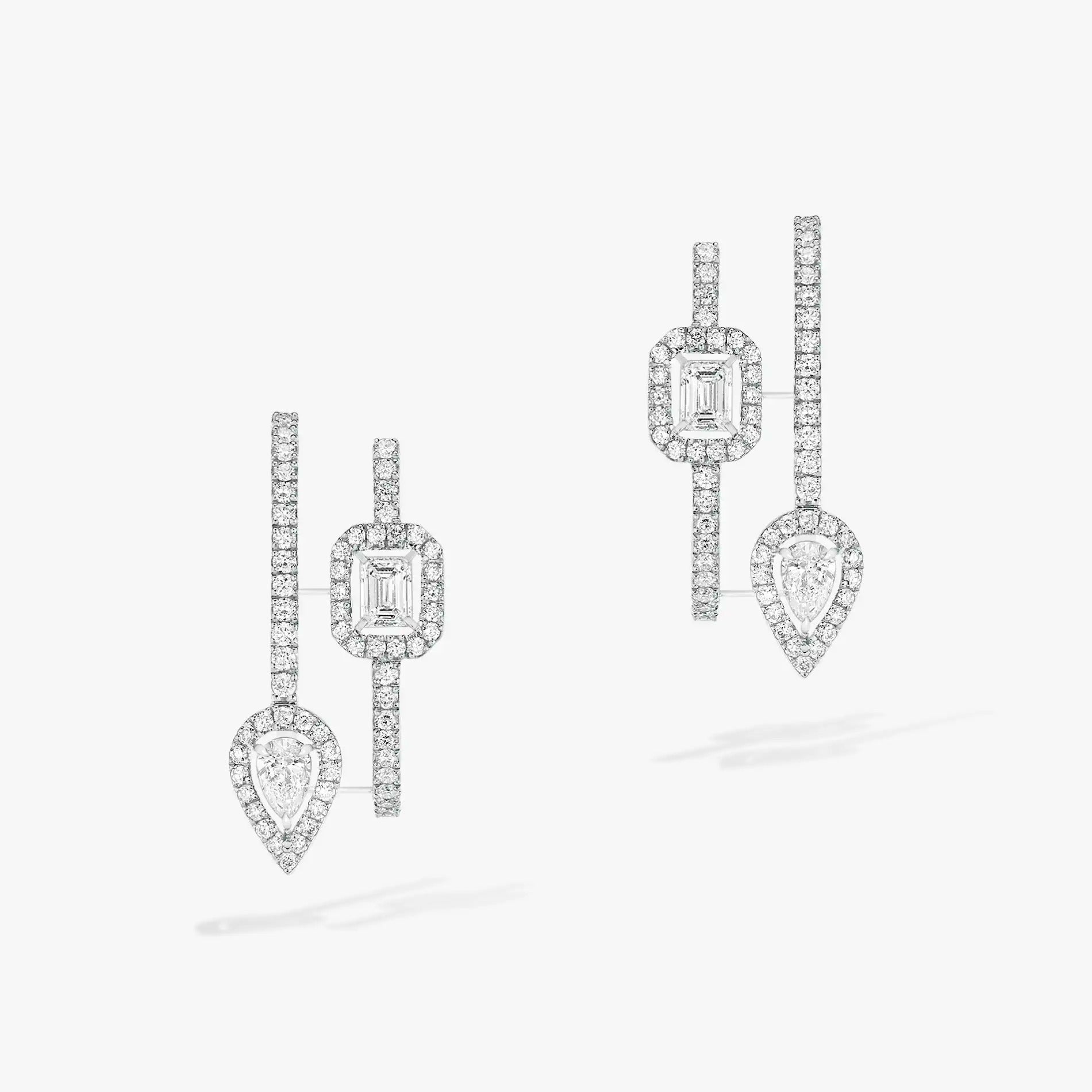 [MIRA] CREOLES MY TWIN 2 RANGS SILVER DIAMOND EARRINGS