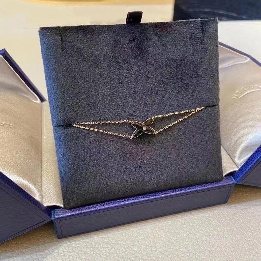 ??MIRA?¡¥JEUX BRACELET ONYX PINK GOLD 1 DIAMOND