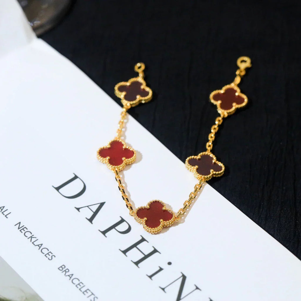 [MIRA]New  CLOVER 5 MOTIF RED CORNELIAN BRACELET COLLECTION
