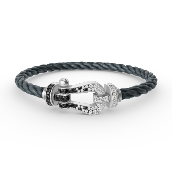 ??MIRA?¡¥FORCE LARGE HORSESHOE BLACK WHITE DIAMOND BRACELET SILVER