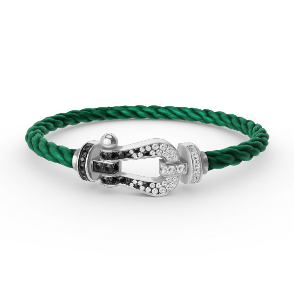 ??MIRA?¡¥FORCE LARGE HORSESHOE BLACK WHITE DIAMOND BRACELET SILVER