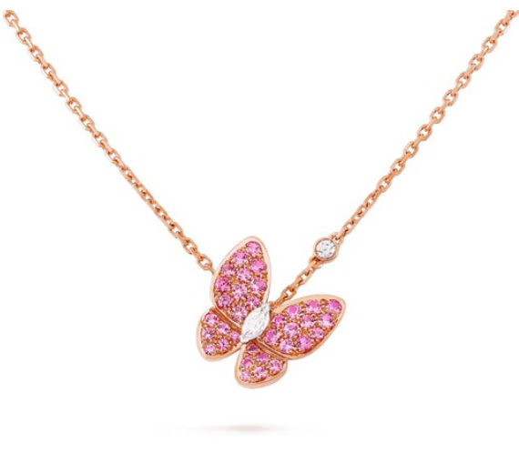 ??MIRA?¡¥BUTTERFLY RED DIAMOND ROSE GOLD NECKLACE