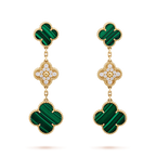 ??MIRA?¡¥CLOVER EARRINGS GOLD MALACHITE DIAMOND 3 MOTIF