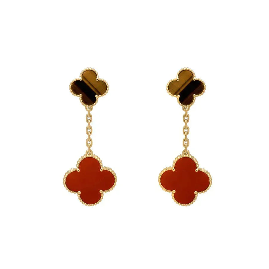 ??MIRA?¡¥CLOVER  2 MOTIF  TIGER EYE CARNELIAN EARRINGS