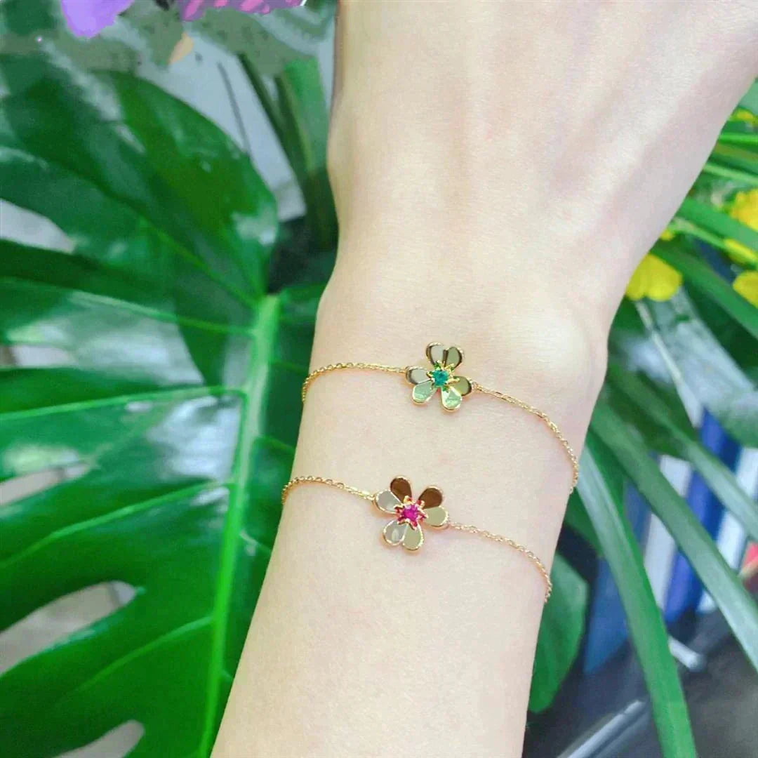 ??MIRA?¡¥FRIVOLE GOLD FLOWER PINK MALACHITE BRACELET