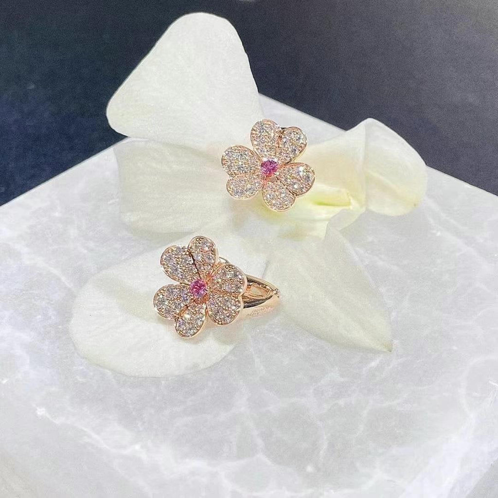??MIRA?¡¥FRIVOLE PINK GOLD FLOWER DIAMOND EARRINGS