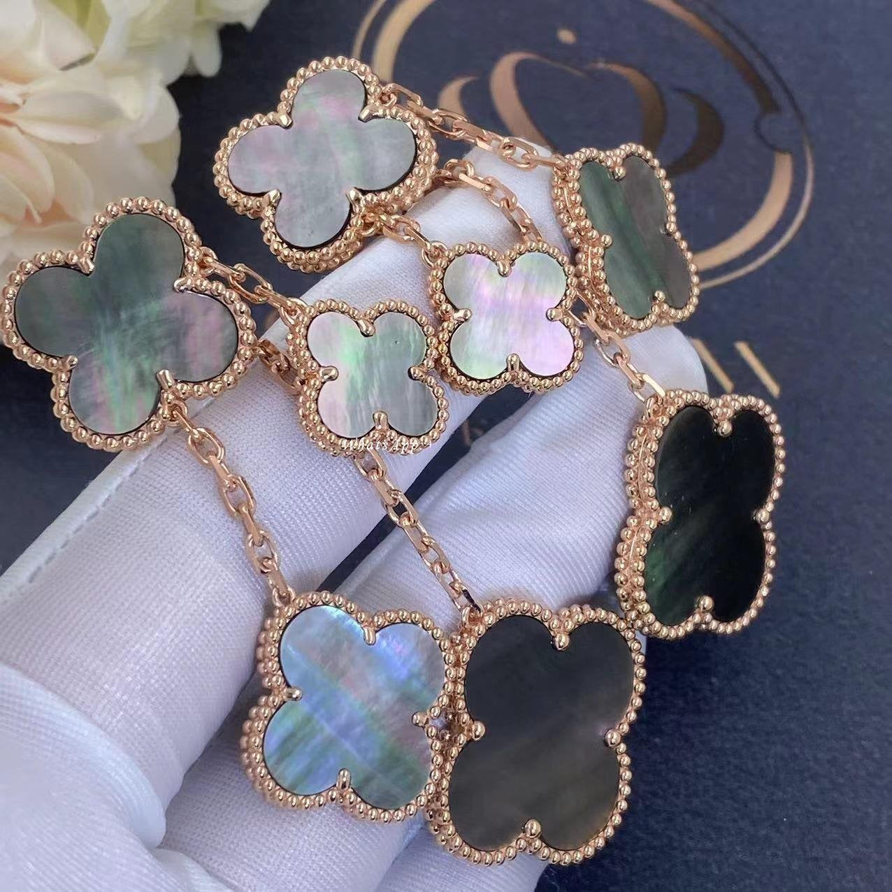 ??MIRA?¡¥CLOVER EARRINGS DARK MOP 4 MOTIFS ROSE GOLD