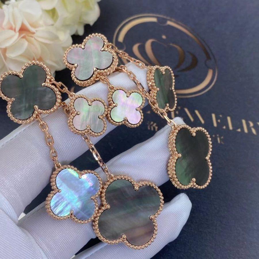 ??MIRA?¡¥CLOVER EARRINGS DARK MOP 4 MOTIFS ROSE GOLD