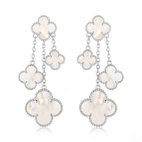 ??MIRA?¡¥CLOVER EARRINGS WHITE MOP 4 MOTIFS SILVER