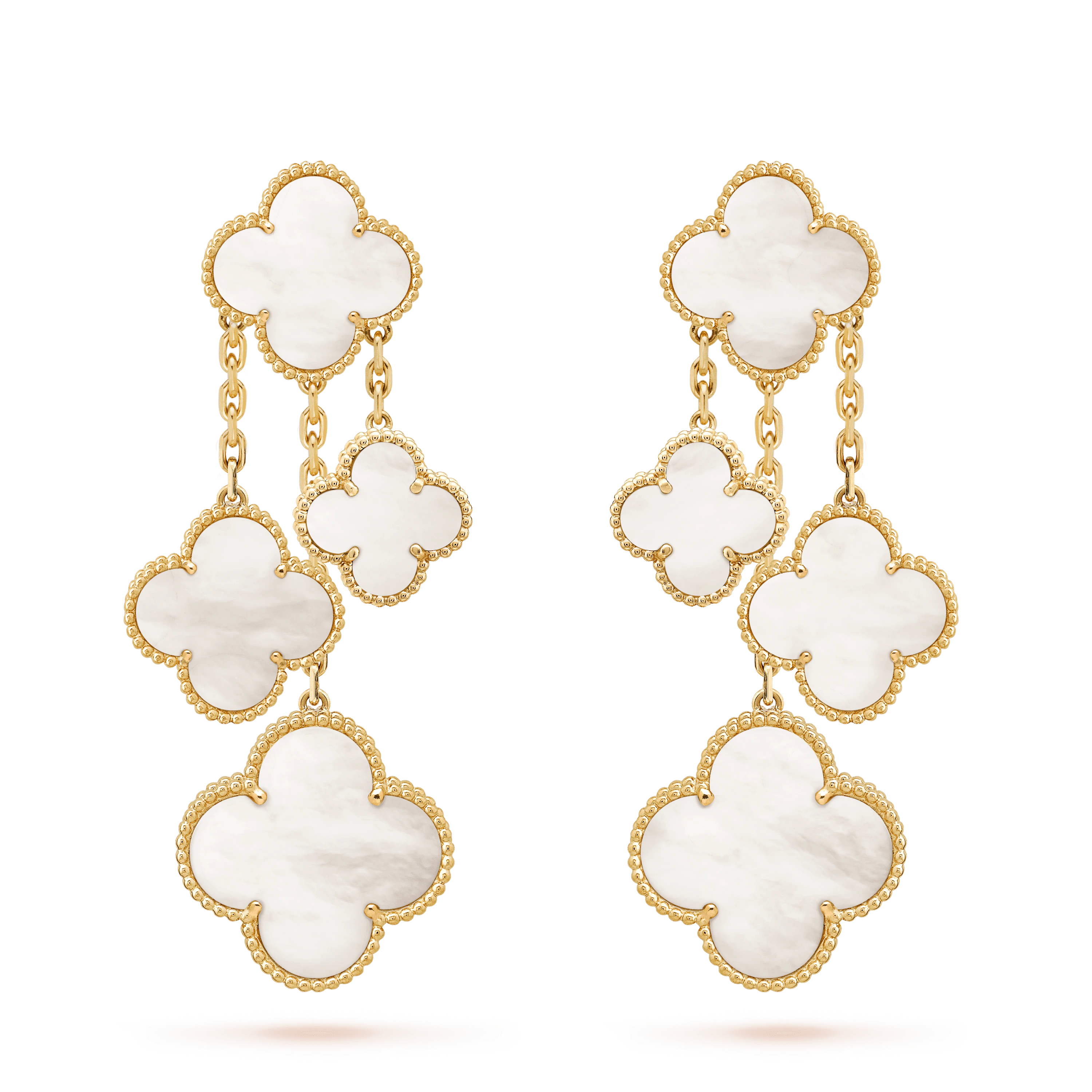 ??MIRA?¡¥CLOVER EARRINGS WHITE MOP 4 MOTIFS GOLD