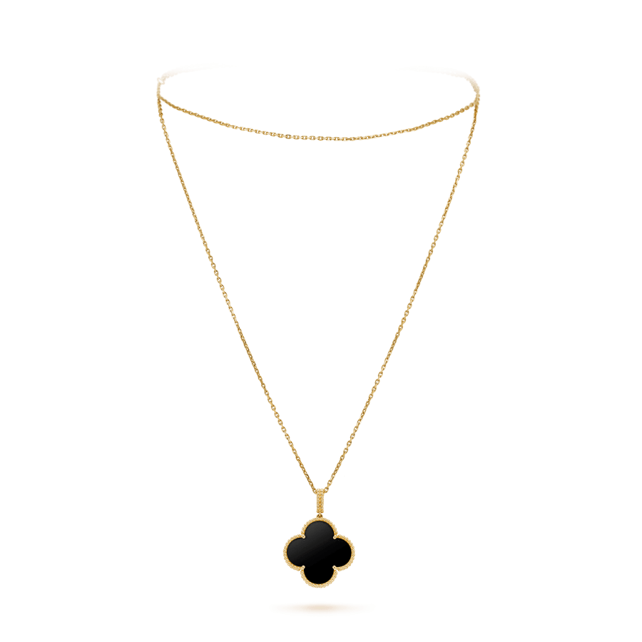 ??MIRA?¡¥CLOVER 25MM GOLD ONYX BIG CLOVER NECKLACE