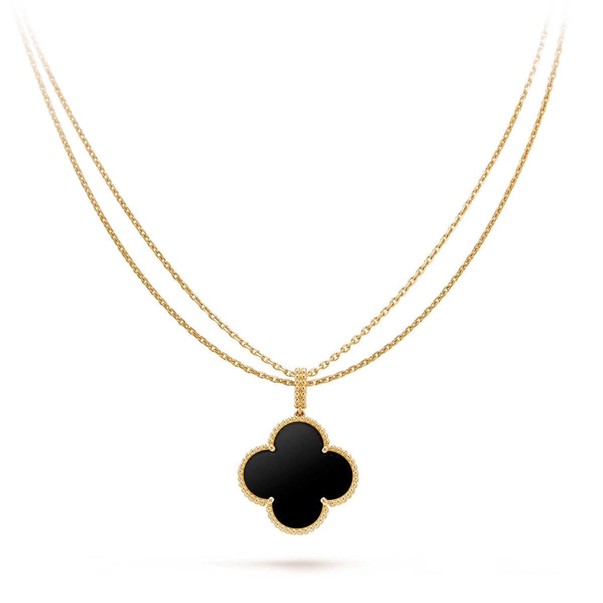 ??MIRA?¡¥CLOVER 25MM GOLD ONYX BIG CLOVER NECKLACE