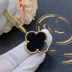 ??MIRA?¡¥CLOVER 25MM GOLD ONYX BIG CLOVER NECKLACE