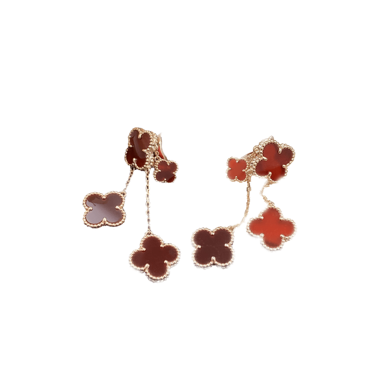 ??MIRA?¡¥CLOVER EARRINGS CARNELIAN 4 MOTIFS PINK GOLD