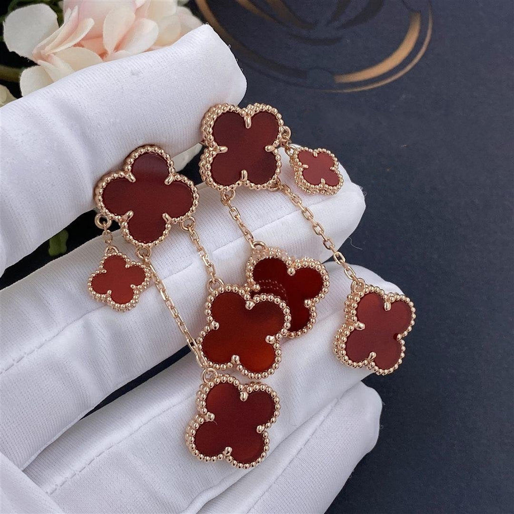 ??MIRA?¡¥CLOVER EARRINGS CARNELIAN 4 MOTIFS PINK GOLD